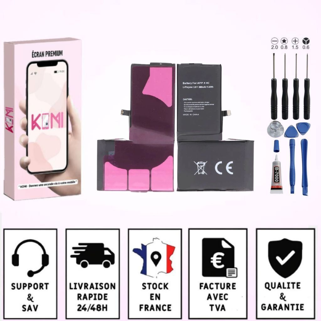 Batterie iPhone X avec badges garantie