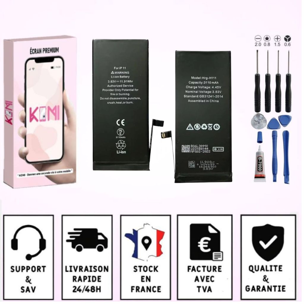 Batterie iPhone 11 avec badges garantie