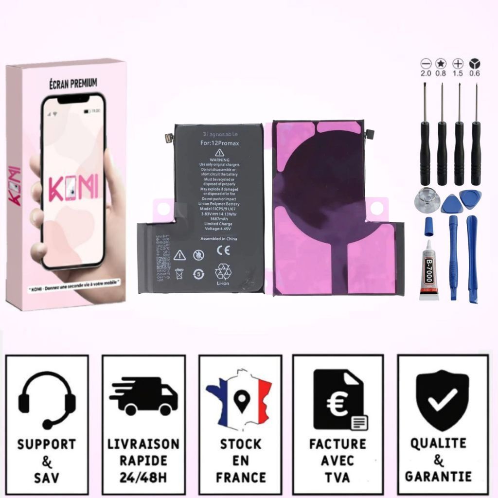 Batterie iPhone 12 Pro Max avec badges garantie