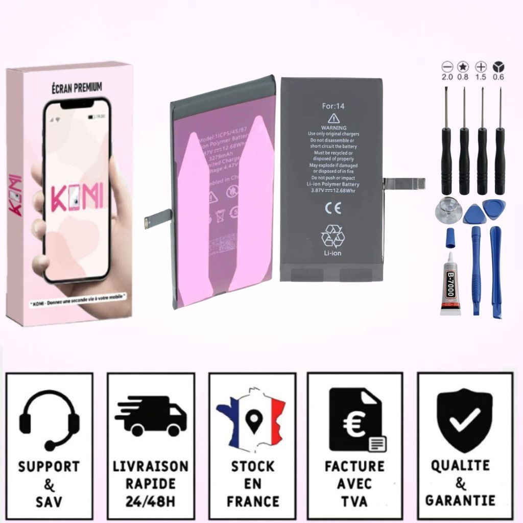 Batterie iPhone 14 avec badges garantie