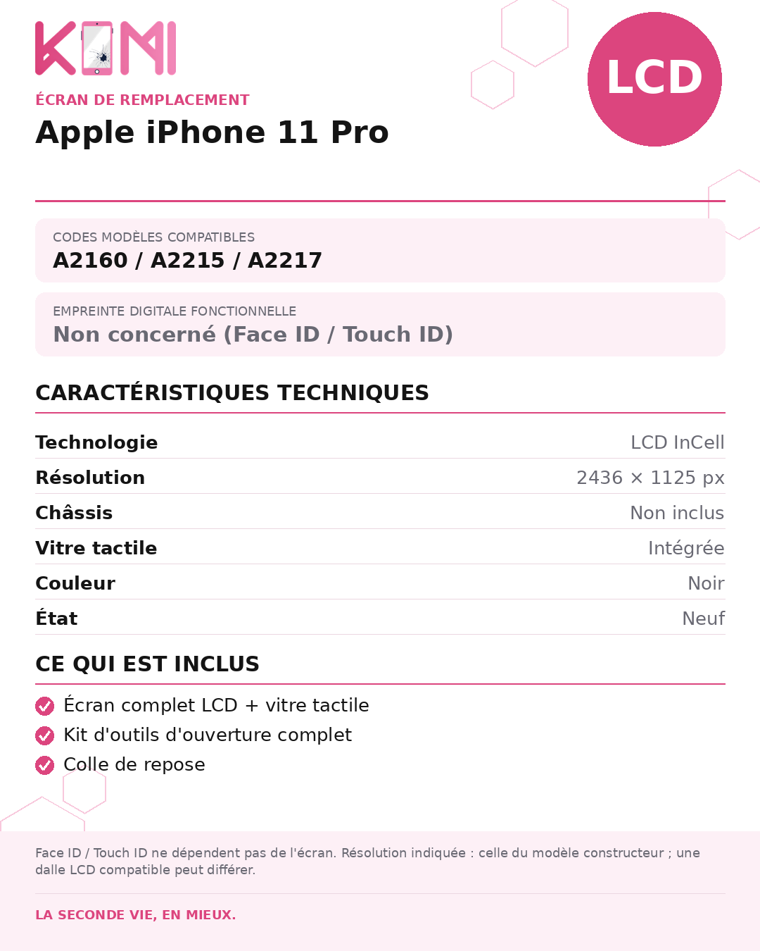 Fiche produit KOMI - Écran Apple iPhone 11 Pro LCD