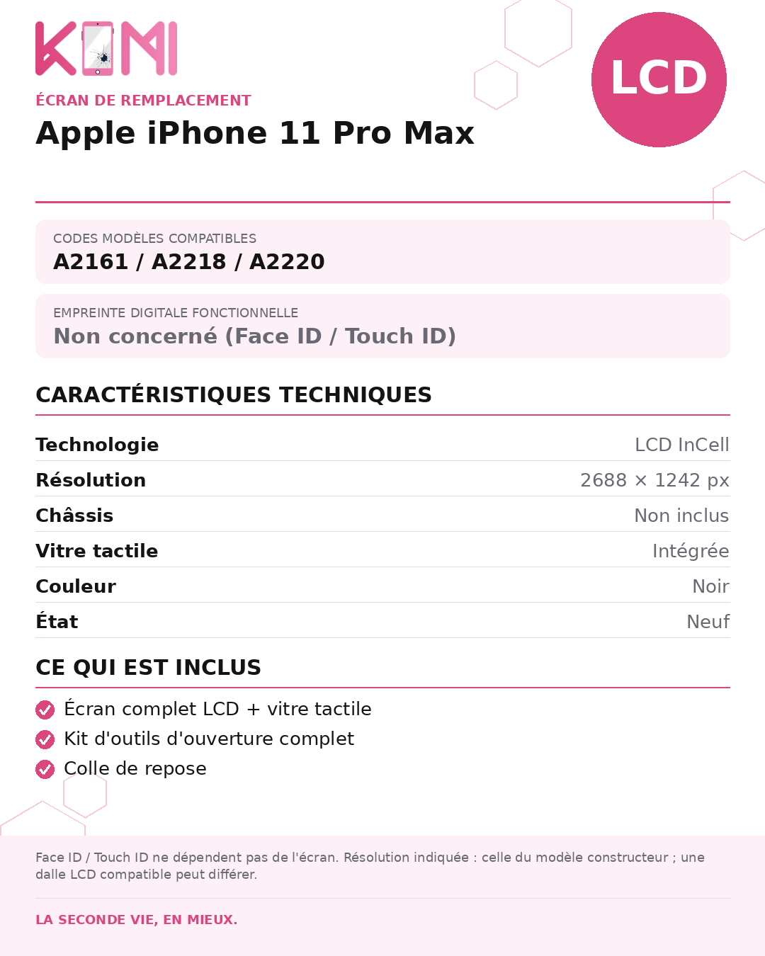 Fiche produit KOMI - Écran Apple iPhone 11 Pro Max LCD