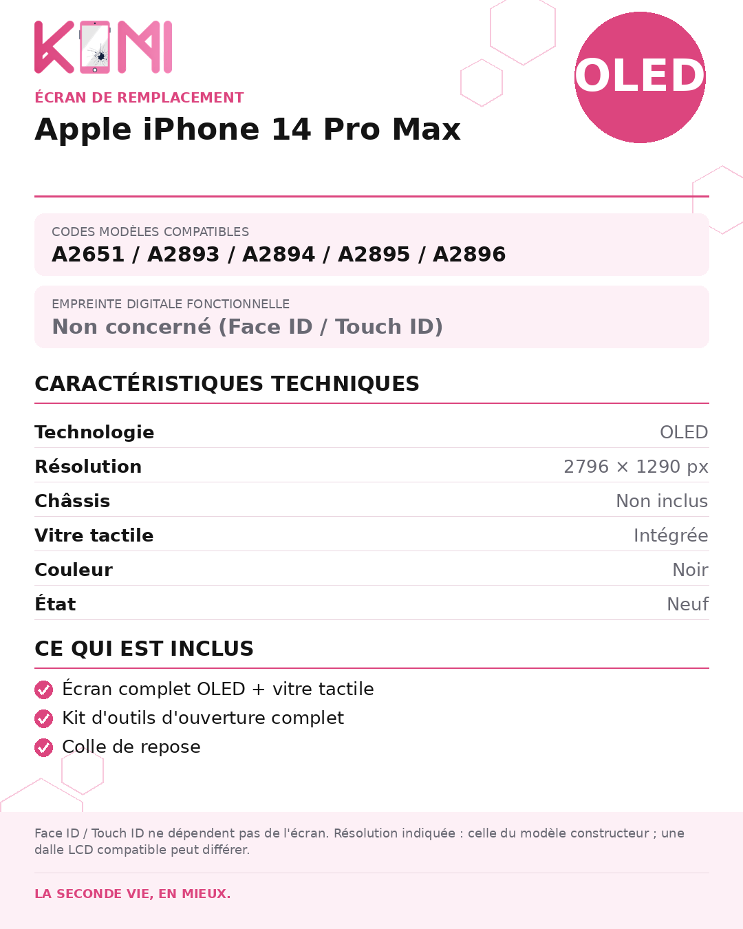 Fiche produit KOMI - Écran Apple iPhone 14 Pro Max OLED