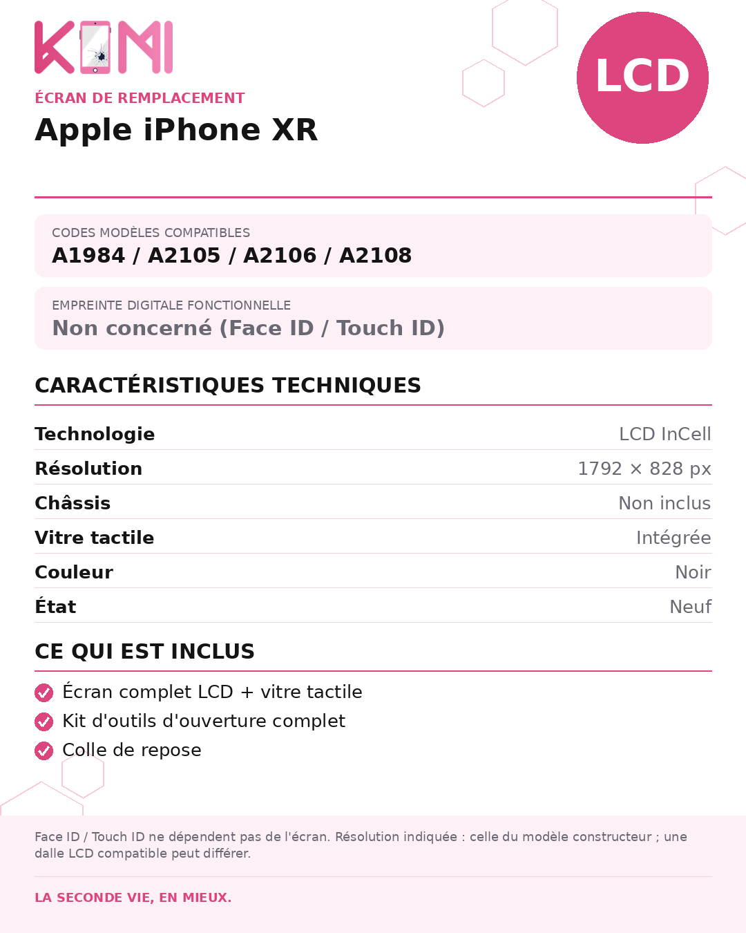 Fiche produit KOMI - Écran Apple iPhone XR LCD
