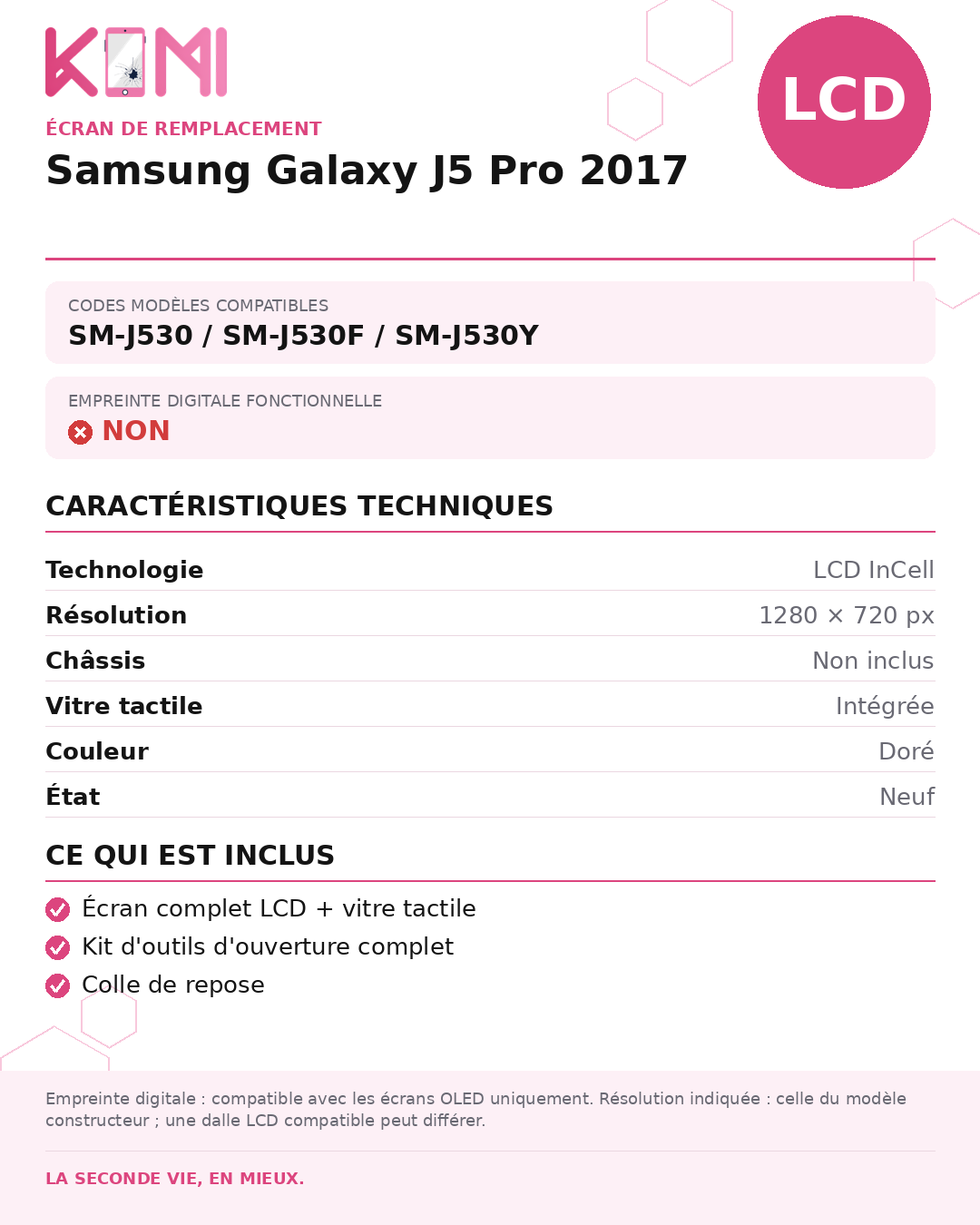 Fiche produit KOMI - Écran Samsung Galaxy J5 Pro 2017 LCD doré