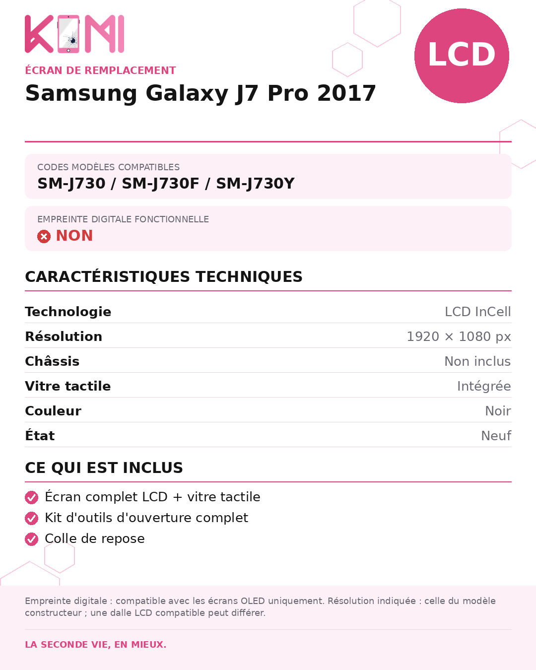 Fiche produit KOMI - Écran Samsung Galaxy J7 Pro 2017 LCD
