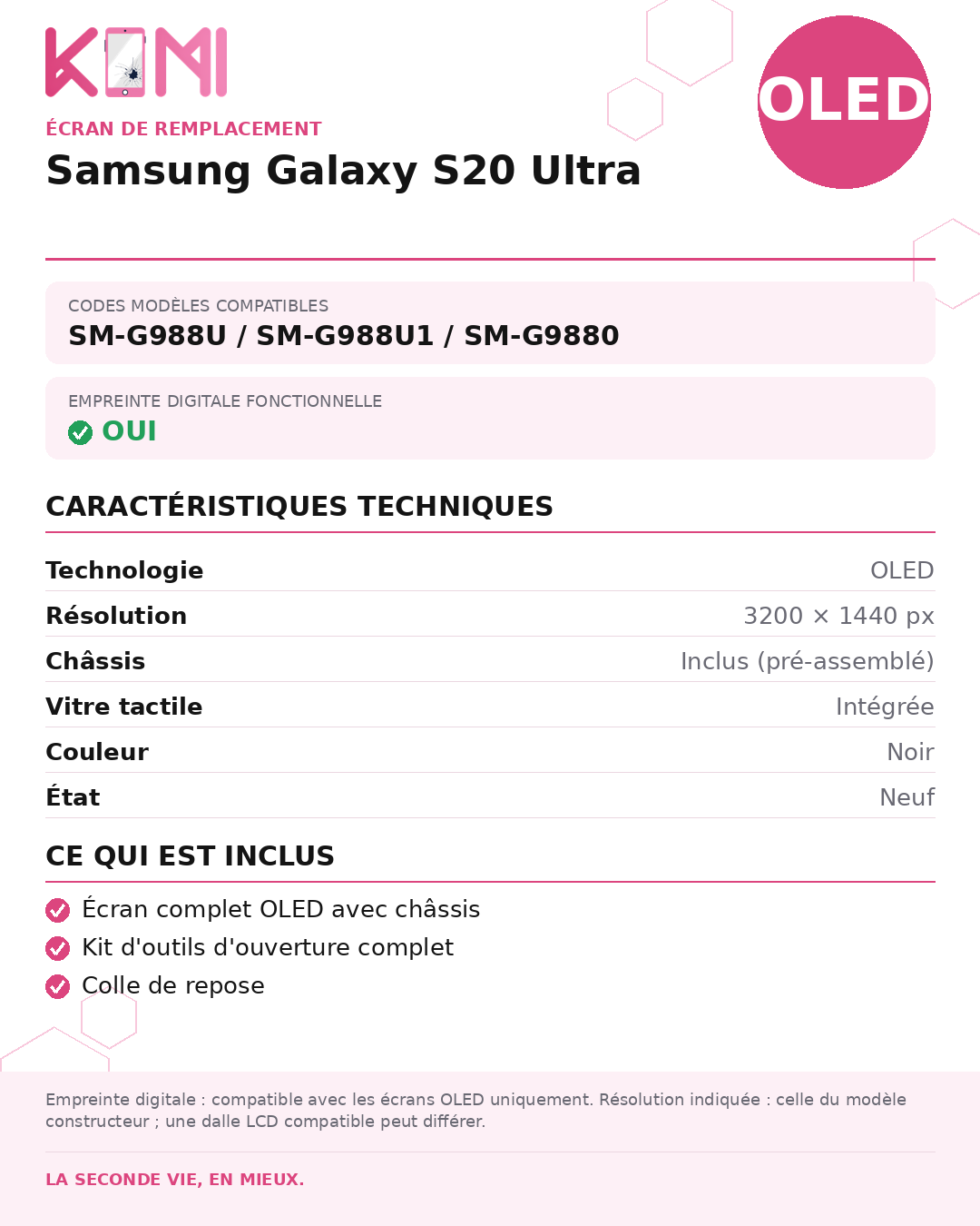 Fiche produit KOMI - Écran Samsung Galaxy S20 Ultra OLED
