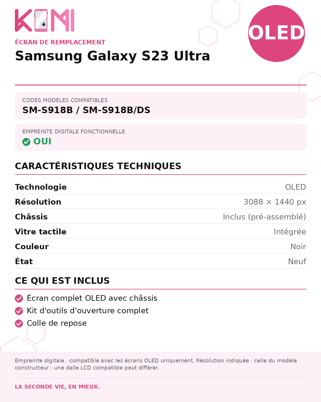 Fiche produit KOMI - Écran Samsung Galaxy S23 Ultra OLED