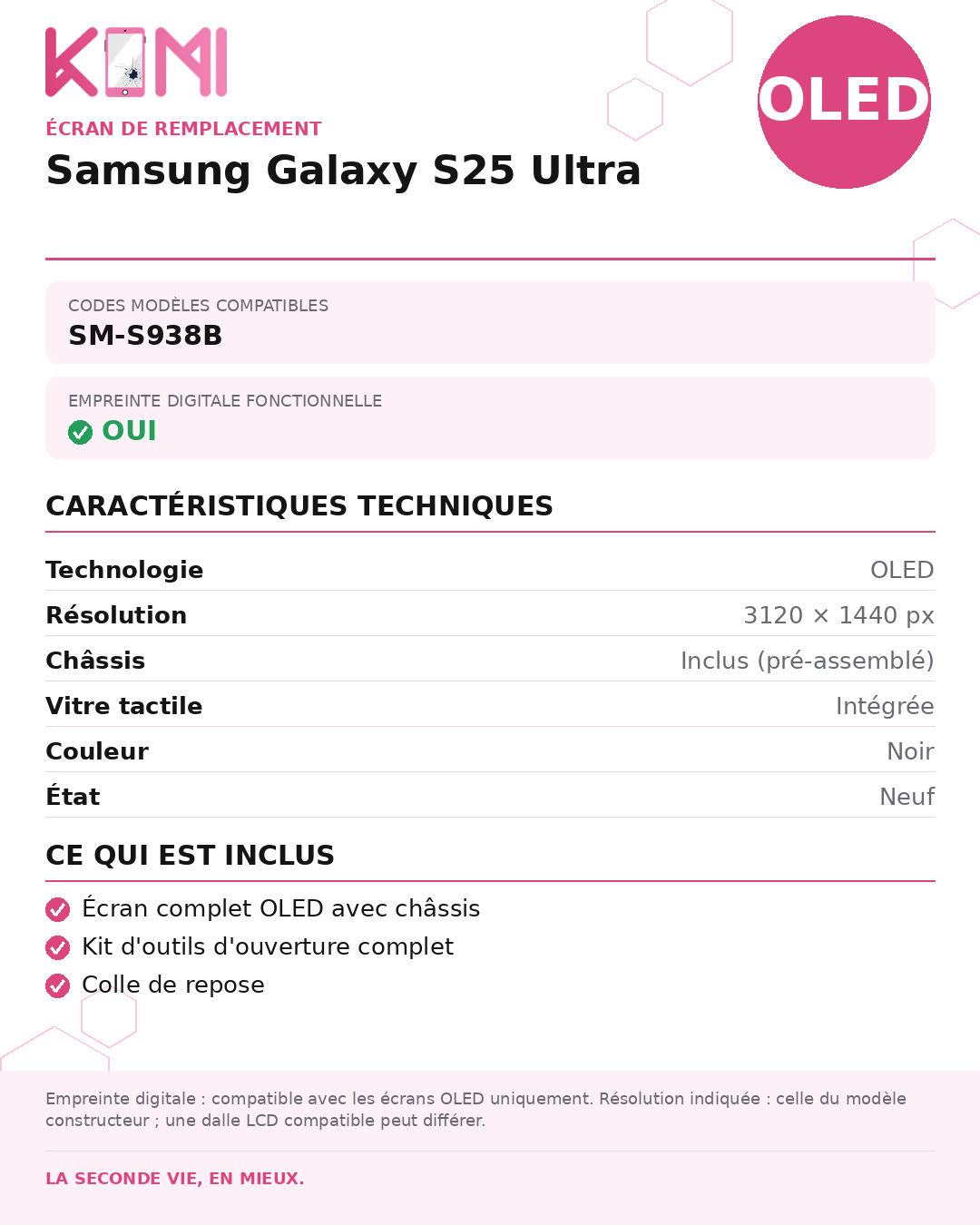 Fiche produit KOMI - Écran Samsung Galaxy S25 Ultra OLED