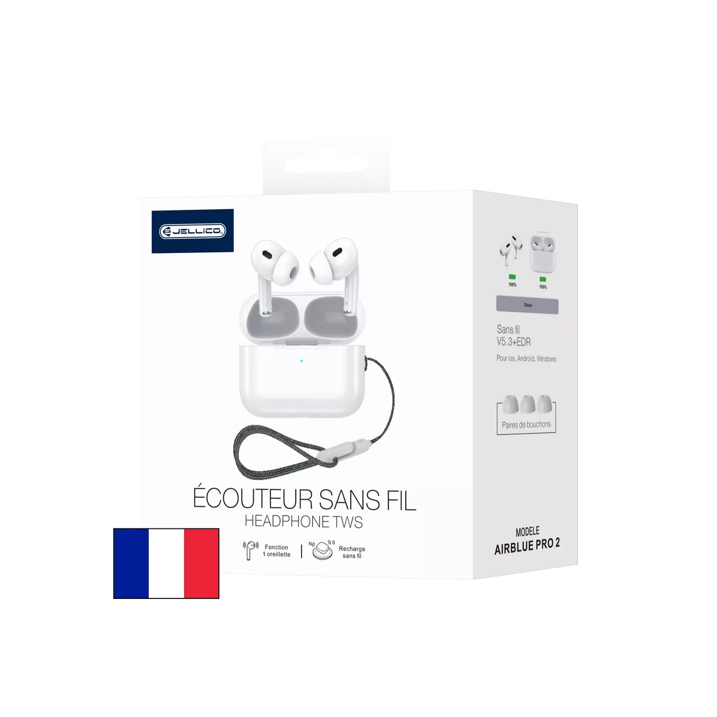 JELLICO - Écouteurs Sans Fil Bluetooth AirBlue Pro 2 – Intra-auriculaires TWS avec Boîtier de Recharge  Pods | Blanc