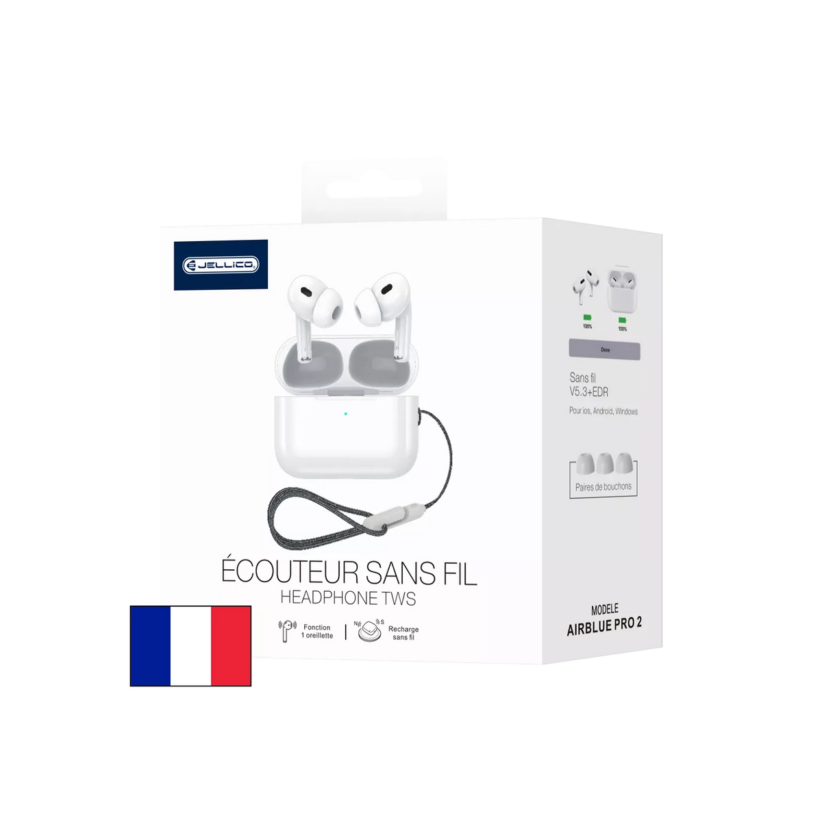 JELLICO - Écouteurs Sans Fil Bluetooth AirBlue Pro 2 – Intra-auriculaires TWS avec Boîtier de Recharge  Pods | Blanc